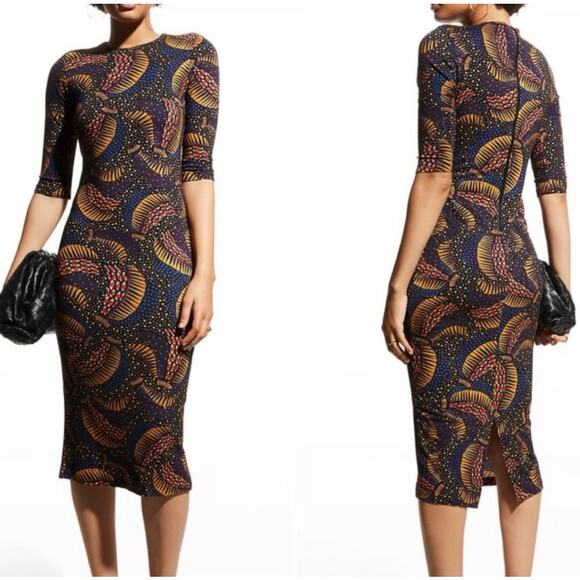 Farm Rio Black Wild Bananas Jersey Dress Colorful Print Midi Size XS - Picture 1 of 12